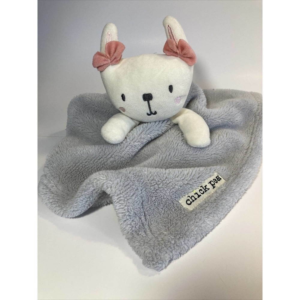 Rare Chick Pea Gray Baby Lovey Kitty W/ Pink Bows Plush Snuggly Security Blanket